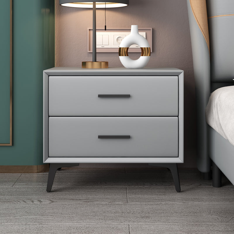 20" H 2-Drawer Storage Nightstand Modern Faux Leather Bed Nightstand with Legs