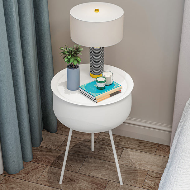 Metal Modern Accent Table Nightstand Round Legs Included Bedside Cabinet in Black/White