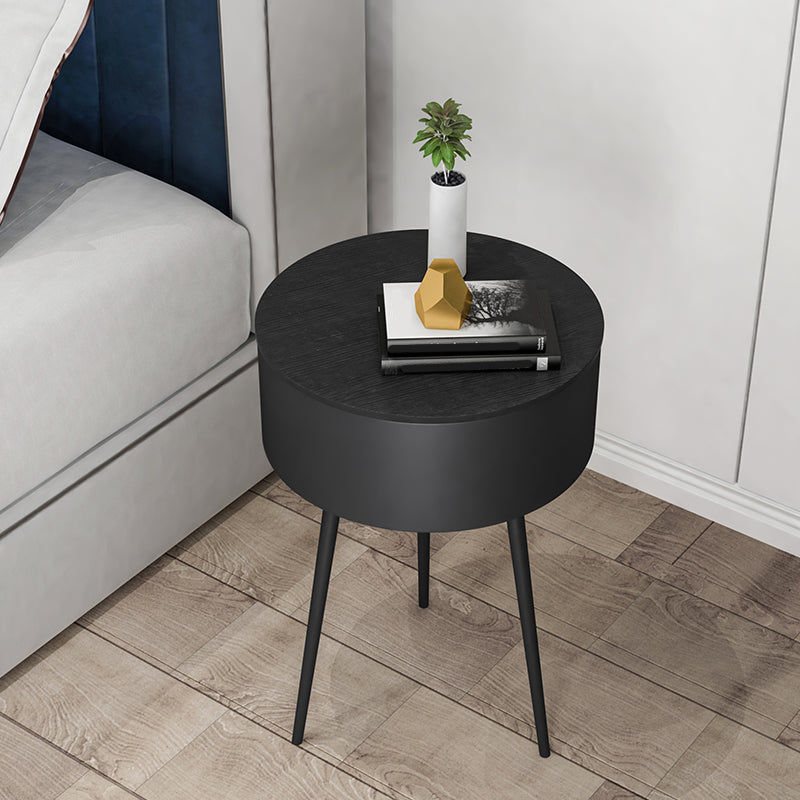 Metal Modern Accent Table Nightstand Round Legs Included Bedside Cabinet in Black/White