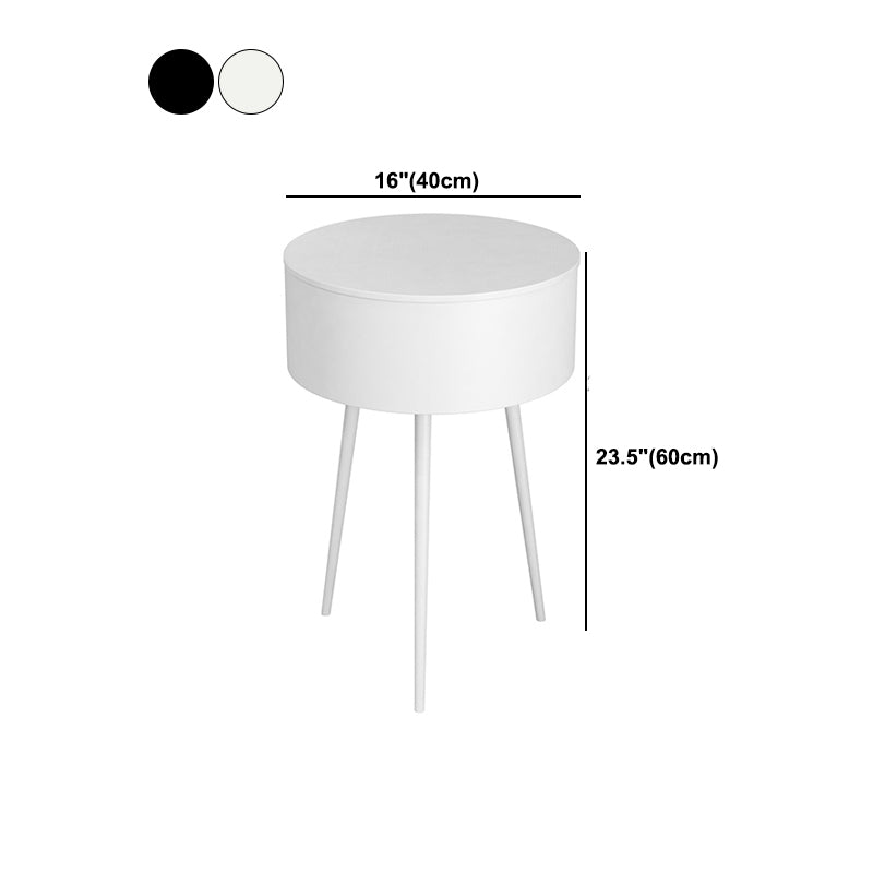 Metal Modern Accent Table Nightstand Round Legs Included Bedside Cabinet in Black/White