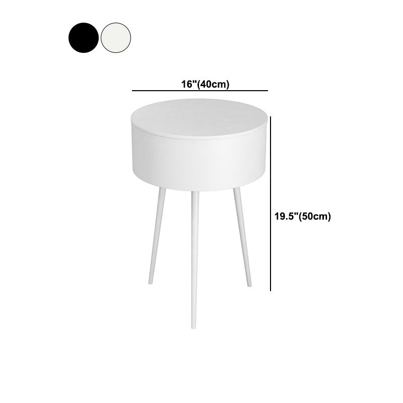 Metal Modern Accent Table Nightstand Round Legs Included Bedside Cabinet in Black/White