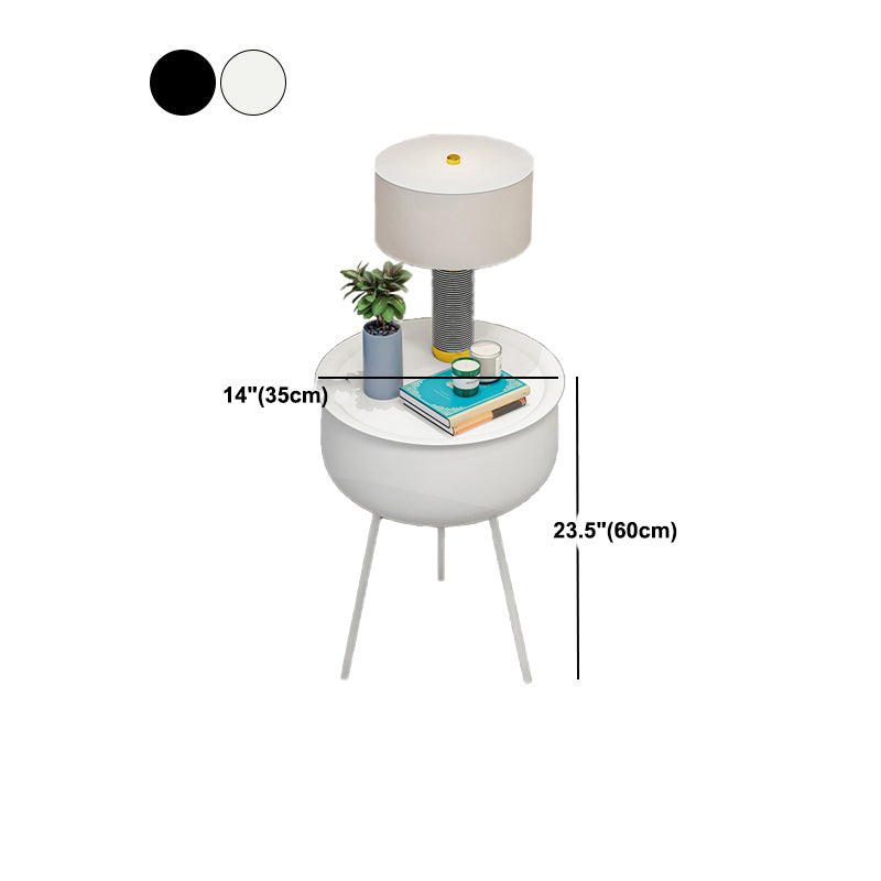 Metal Modern Accent Table Nightstand Round Legs Included Bedside Cabinet in Black/White