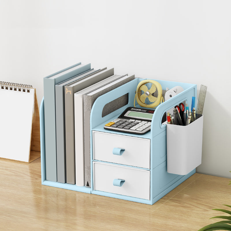 Plastic Bookshelf Contemporary Bookcase with Drawer for Home Office