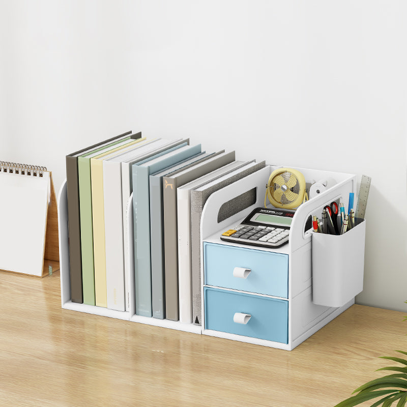 Plastic Bookshelf Contemporary Bookcase with Drawer for Home Office