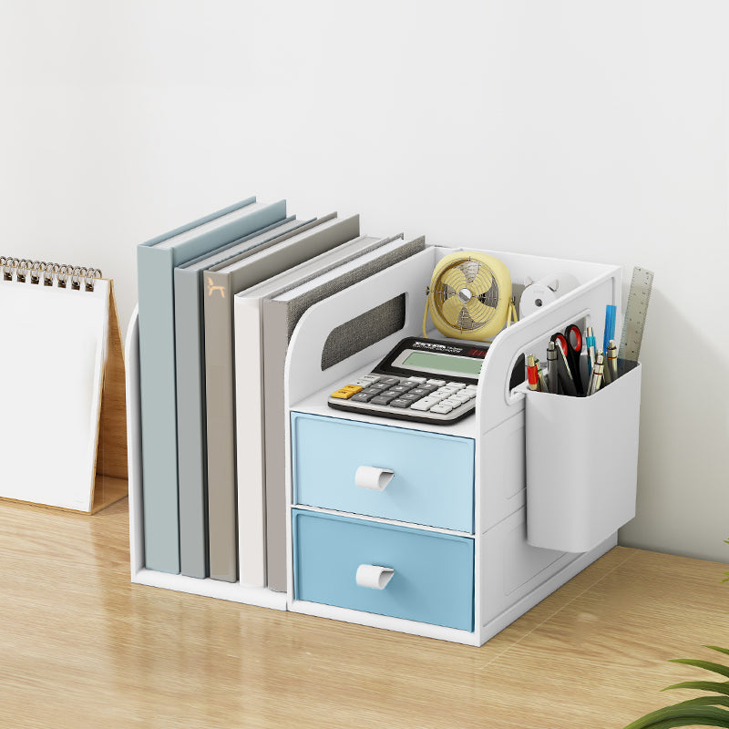 Plastic Bookshelf Contemporary Bookcase with Drawer for Home Office