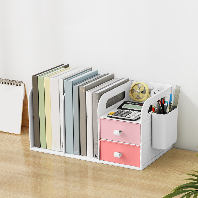 Plastic Bookshelf Contemporary Bookcase with Drawer for Home Office