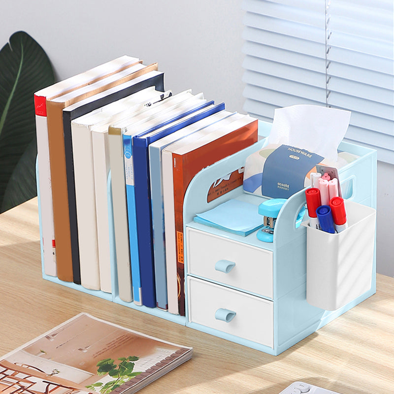 Plastic Bookshelf Contemporary Bookcase with Drawer for Home Office