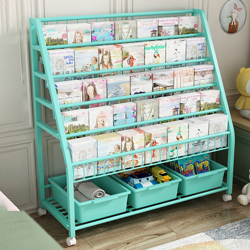 Modern Metal Bookcase, Multi Tiers with Casters Bookshelf for Any Room