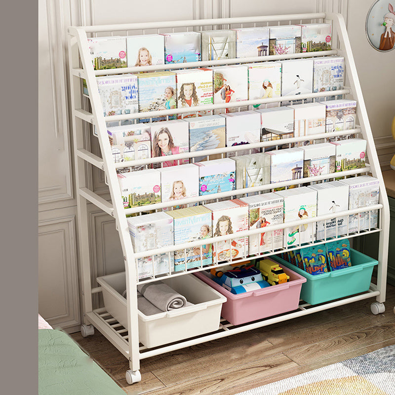 Modern Metal Bookcase, Multi Tiers with Casters Bookshelf for Any Room