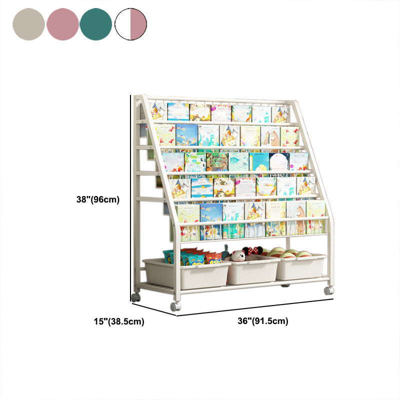 Modern Metal Bookcase, Multi Tiers with Casters Bookshelf for Any Room