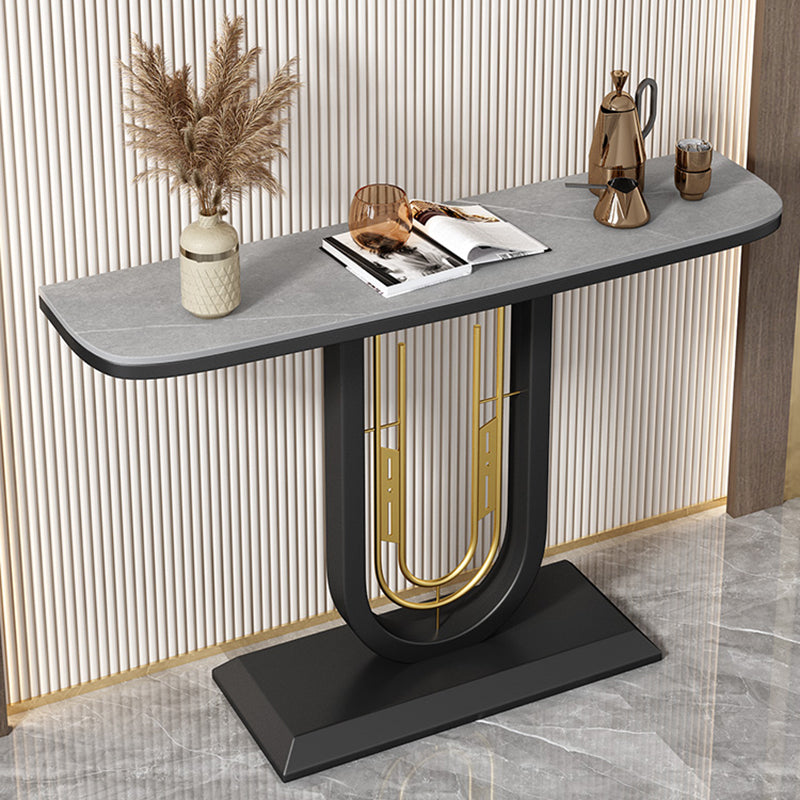 Modern Half Moon Accent Table with Black Pedestal for Hall Console Table