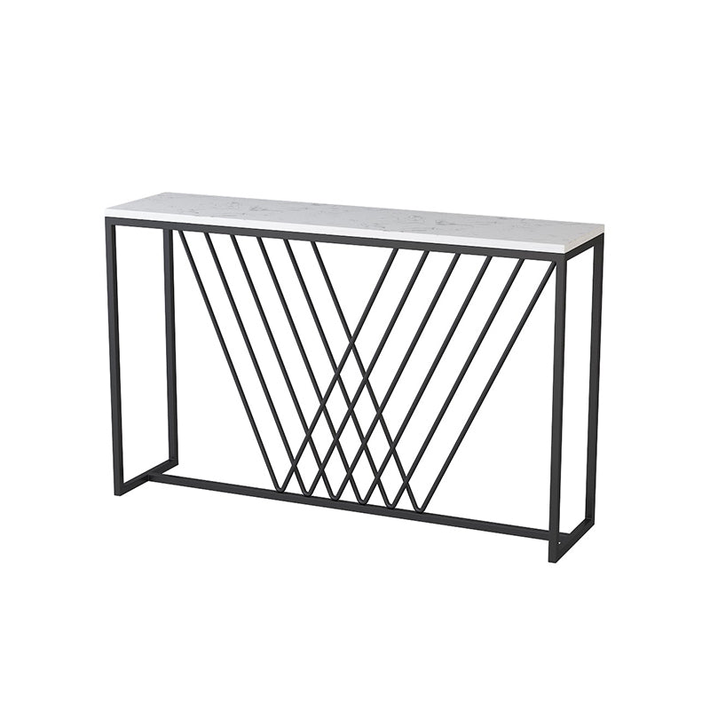 Glam Style Console Table with Rectangle Marble Top and Iron Trestle Base