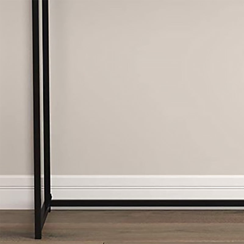 Mid-Century Modern Console Table with Brown Tray Top and Black Base Table