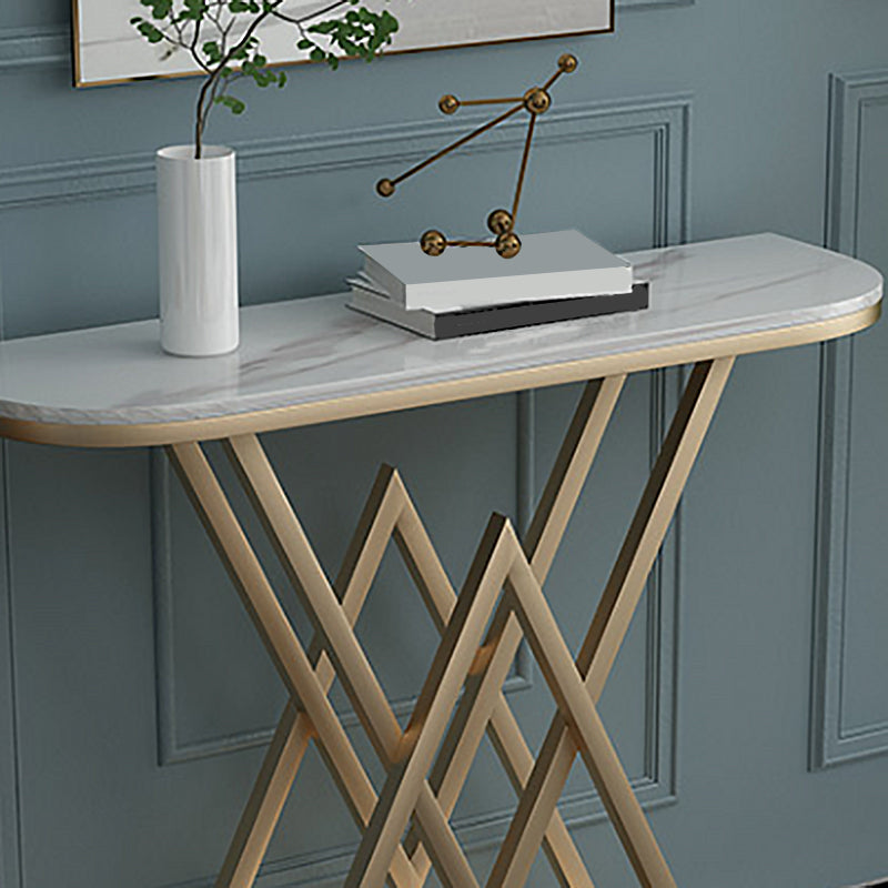 Metal Frame Accent Table with White Marble Console Table for Hall