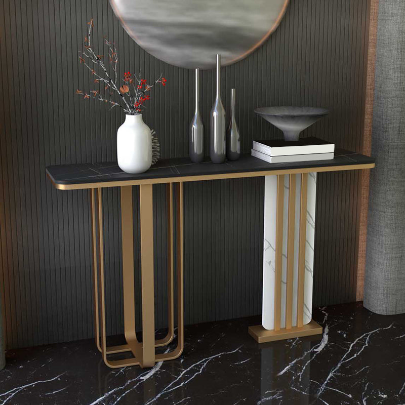 Glam Style Rectangle Top Console Table with Golden Base Accent Table for Hall