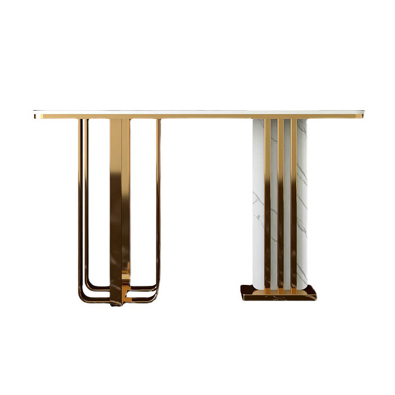 Glam Style Rectangle Top Console Table with Golden Base Accent Table for Hall