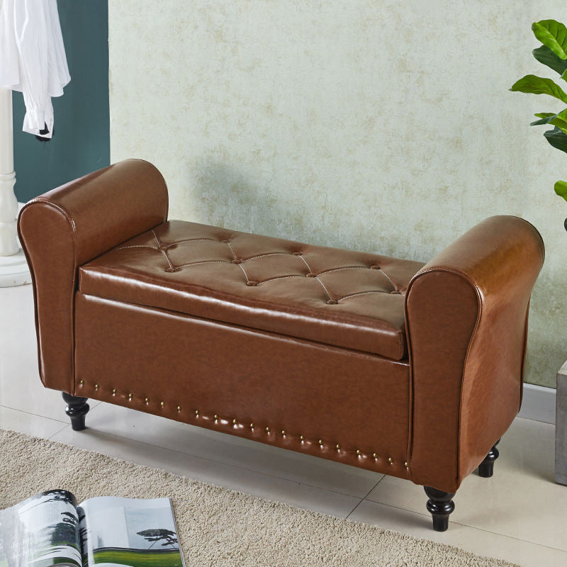 15.75 Inch Wide Bench Upholstered Modern Bench with Arms for Bedroom