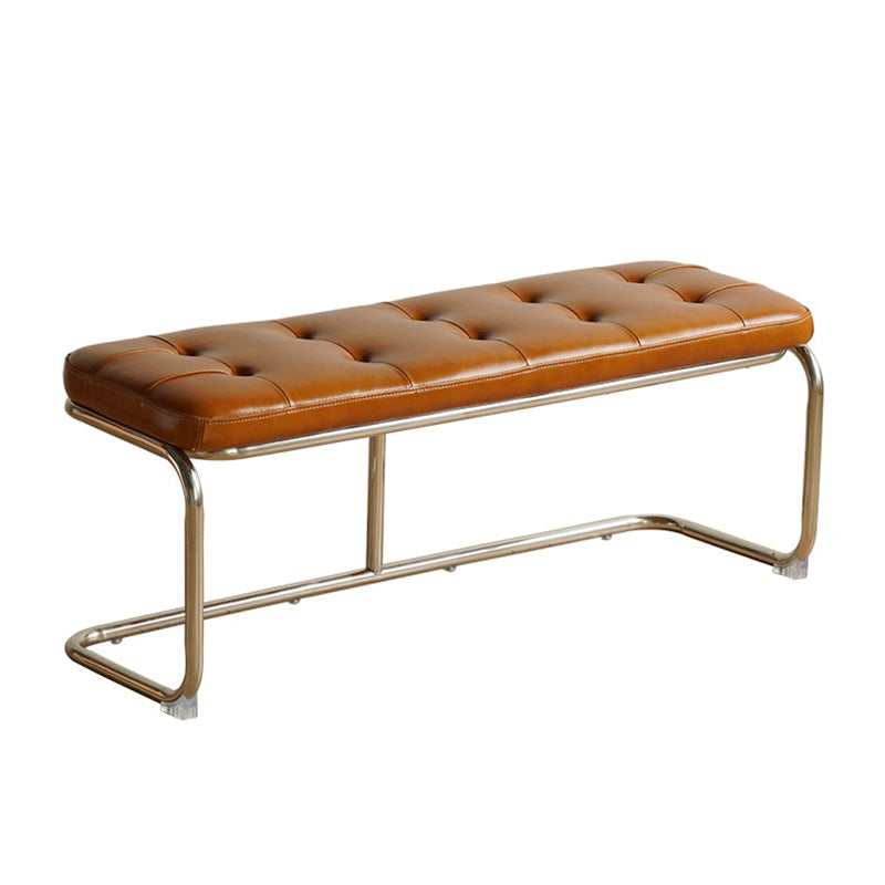 Industrial Rectangle Tufted Bench Faux Leather Bench for Living Room