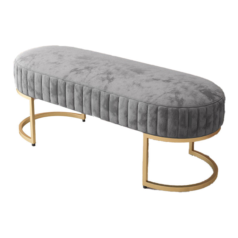 Glam Oval Bench with Legs Velvet Foam Solid Color Bench for Bedroom