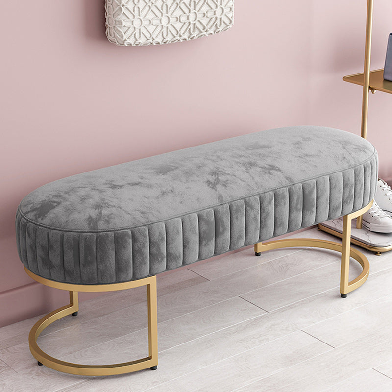 Glam Oval Bench with Legs Velvet Foam Solid Color Bench for Bedroom