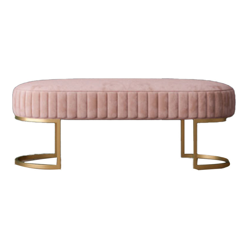 Glam Oval Bench with Legs Velvet Foam Solid Color Bench for Bedroom