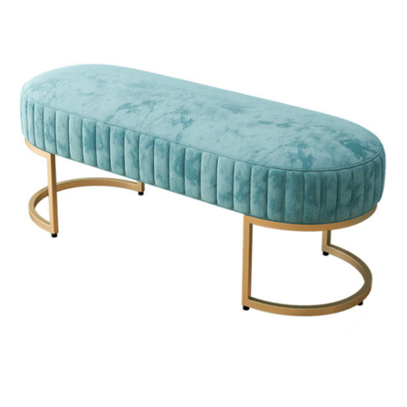 Glam Oval Bench with Legs Velvet Foam Solid Color Bench for Bedroom