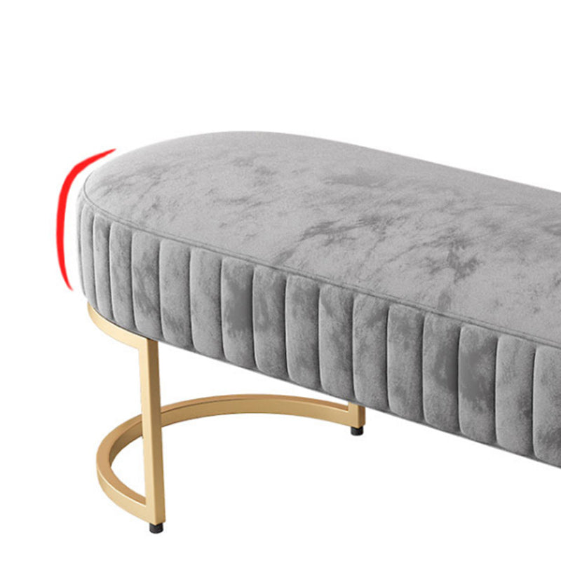 Glam Oval Bench with Legs Velvet Foam Solid Color Bench for Bedroom