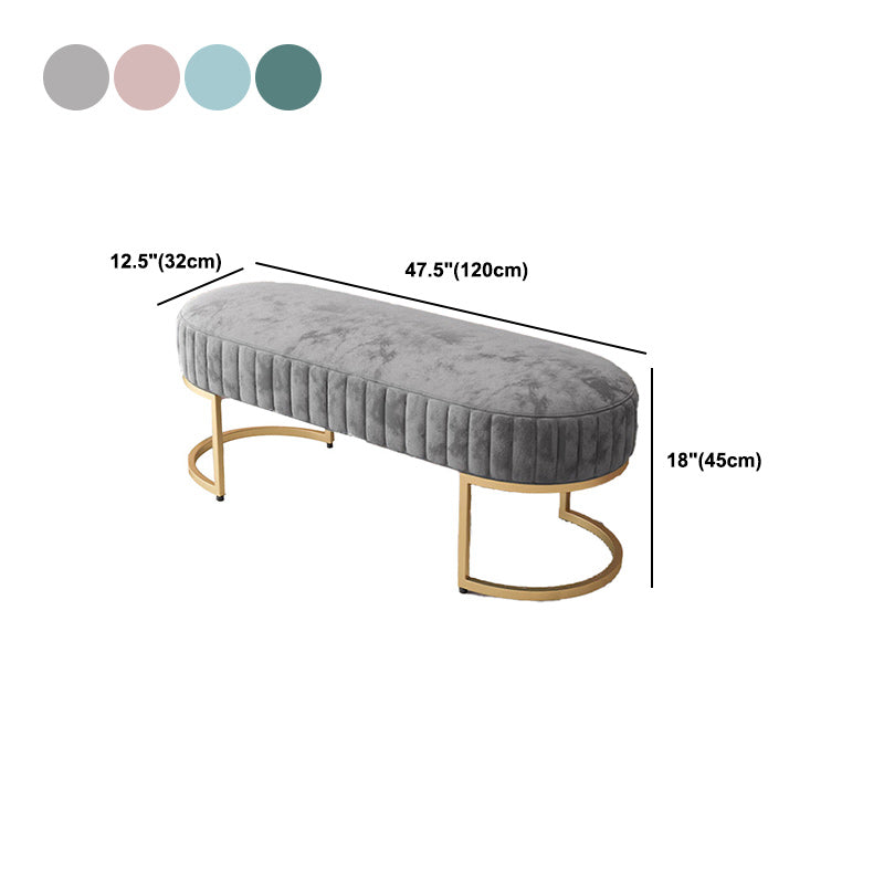 Glam Oval Bench with Legs Velvet Foam Solid Color Bench for Bedroom