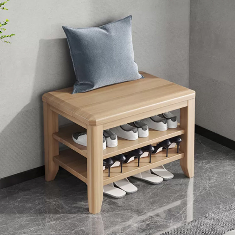 Rectangle 11.8" Wide Entryway Bench with Storage Solid Wood Seating Bench in Rubberwood