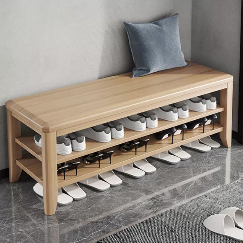 Rectangle 11.8" Wide Entryway Bench with Storage Solid Wood Seating Bench in Rubberwood