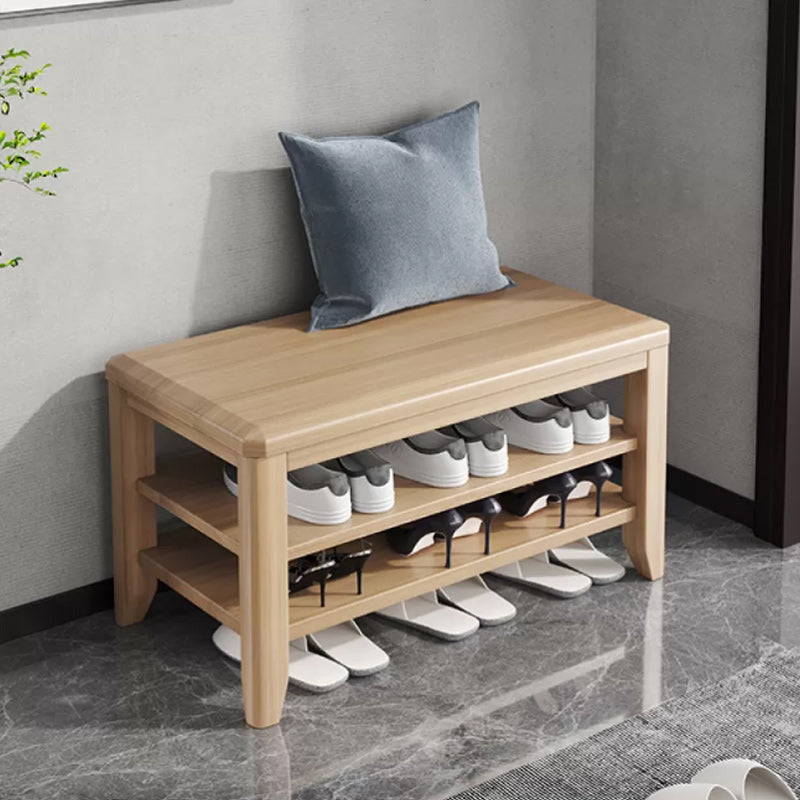 Rectangle 11.8" Wide Entryway Bench with Storage Solid Wood Seating Bench in Rubberwood