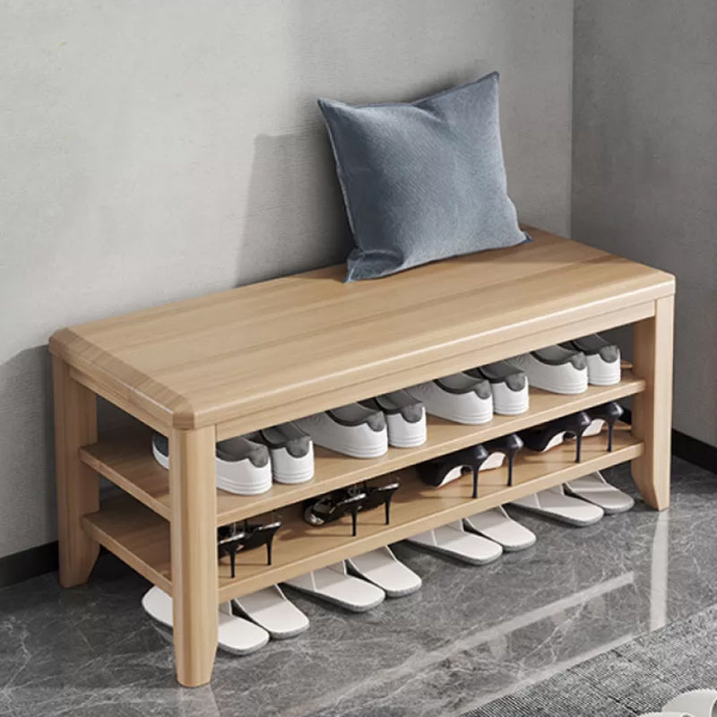 Rectangle 11.8" Wide Entryway Bench with Storage Solid Wood Seating Bench in Rubberwood