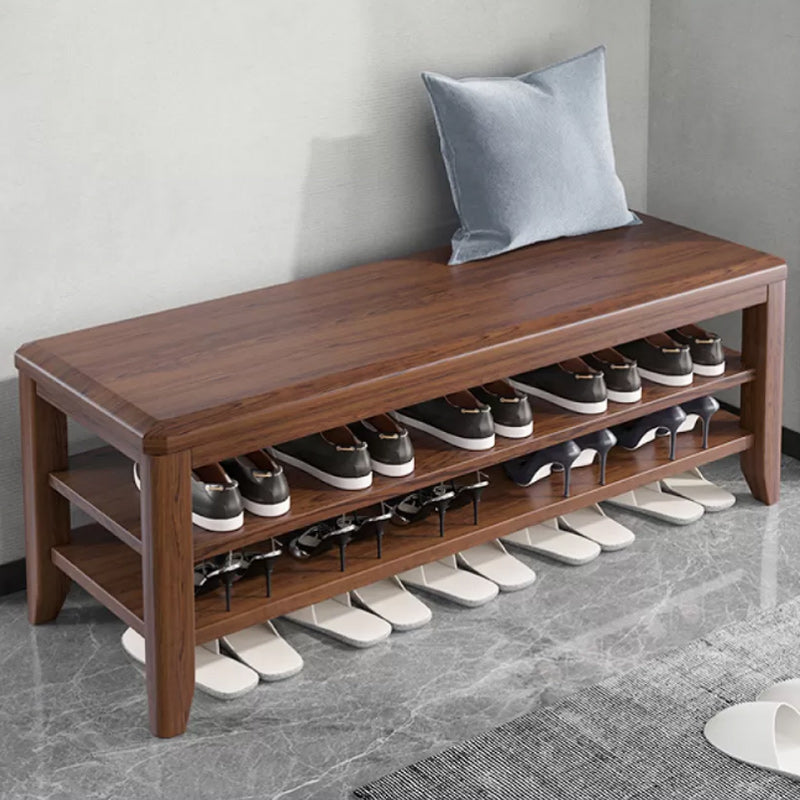 Rectangle 11.8" Wide Entryway Bench with Storage Solid Wood Seating Bench in Rubberwood