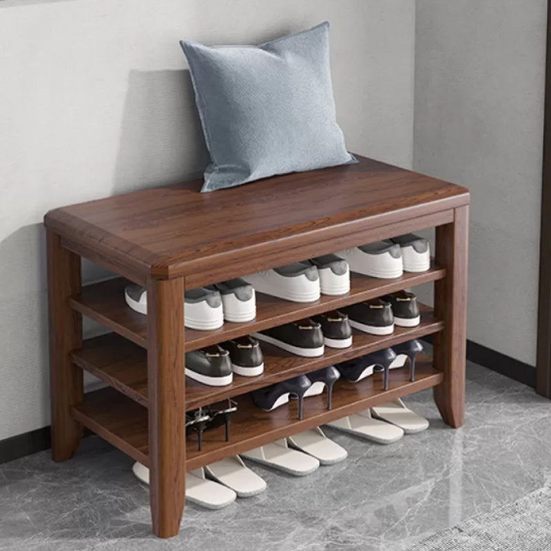 Rectangle 11.8" Wide Entryway Bench with Storage Solid Wood Seating Bench in Rubberwood