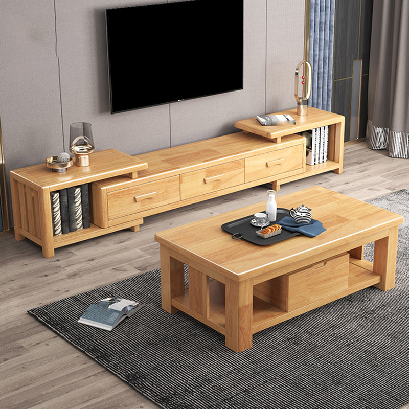 Traditional TV Media Stand with Drawers Rubberwood TV Stand Console