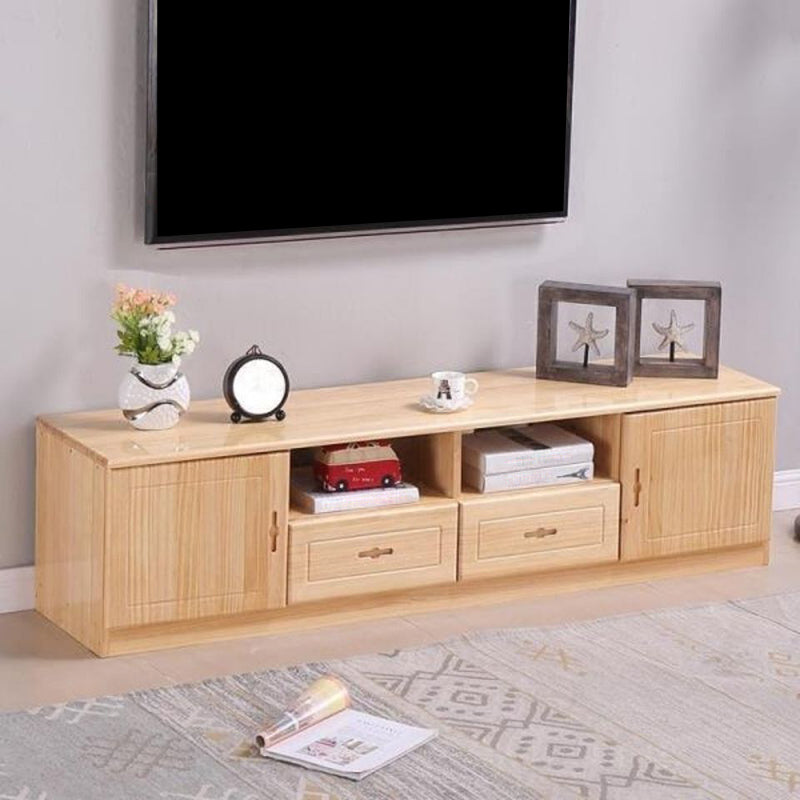 Scandinavian Pine Wood TV Media Stand Natural Wood Media Console with Drawers