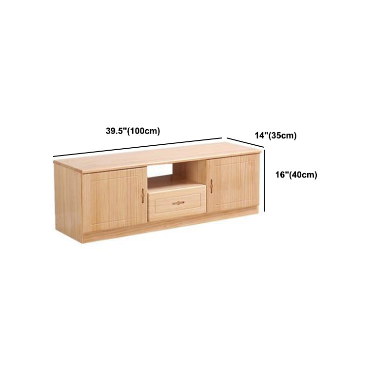 Scandinavian Pine Wood TV Media Stand Natural Wood Media Console with Drawers