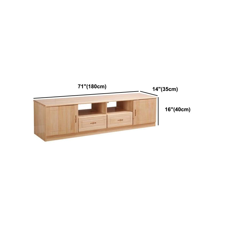 Scandinavian Pine Wood TV Media Stand Natural Wood Media Console with Drawers