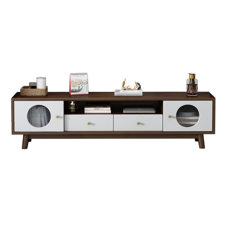 17.72"H TV Stand Contemporary Style Solid Wood TV Console with 2 Drawers