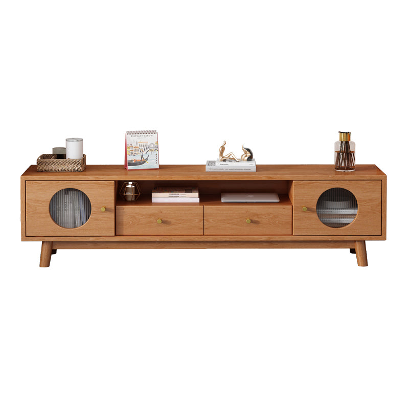 17.72"H TV Stand Contemporary Style Solid Wood TV Console with 2 Drawers