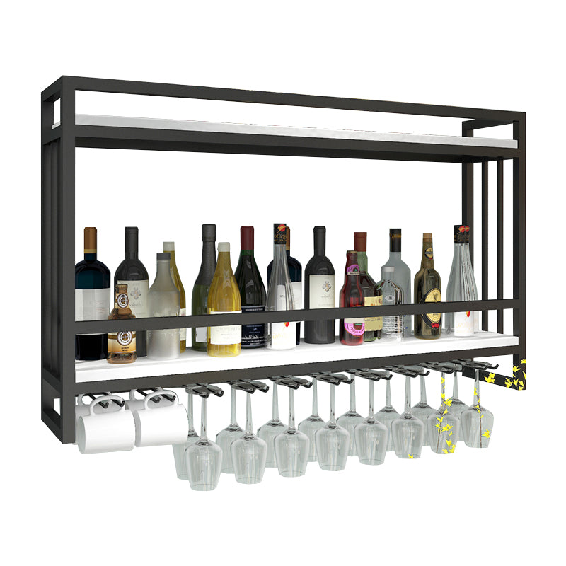 Metal Wall Mounted Wine Bottle & Glass Rack Glam Wine Rack with Stemware Holder