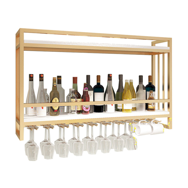 Metal Wall Mounted Wine Bottle & Glass Rack Glam Wine Rack with Stemware Holder