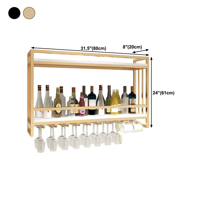 Metal Wall Mounted Wine Bottle & Glass Rack Glam Wine Rack with Stemware Holder