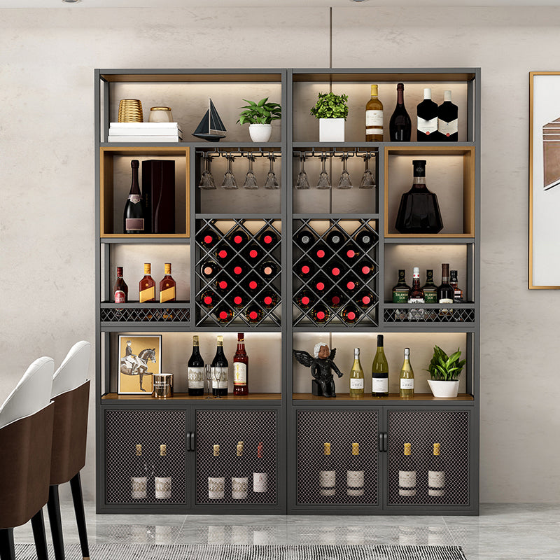 Metal Freestanding Wine Bottle & Glass Rack Industrial Wine Rack with Shelf