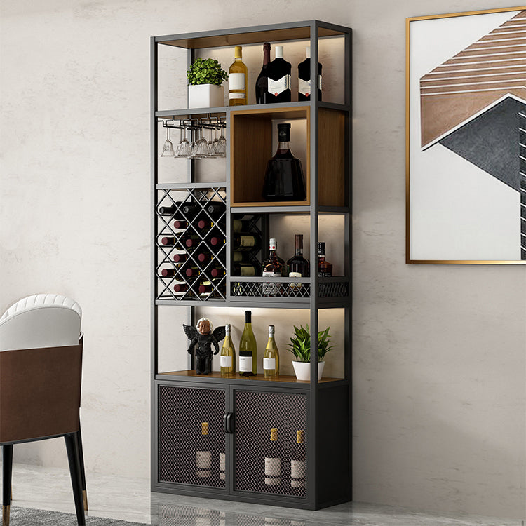 Metal Freestanding Wine Bottle & Glass Rack Industrial Wine Rack with Shelf