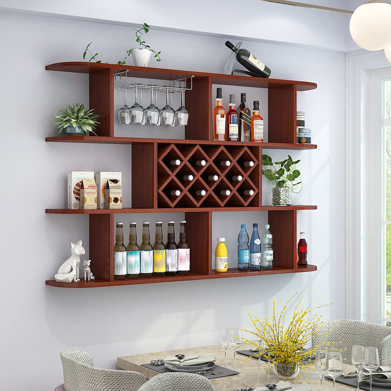 Manufactured Wood Wine Glass Stemware Rack Holder Modern Wall Mounted Wine Shelf