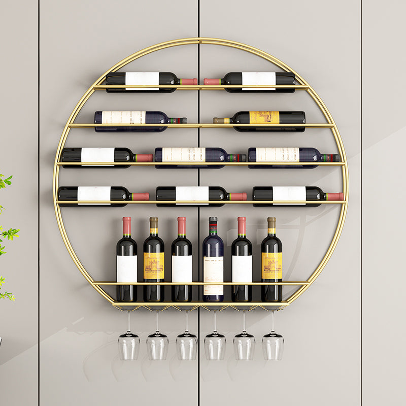 Iron Wall Mounted Wine Bottle & Glass Rack Modern Round Wine Rack