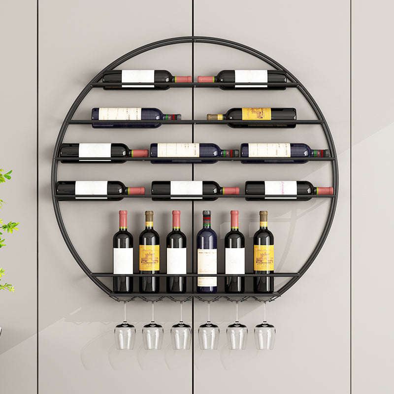 Iron Wall Mounted Wine Bottle & Glass Rack Modern Round Wine Rack