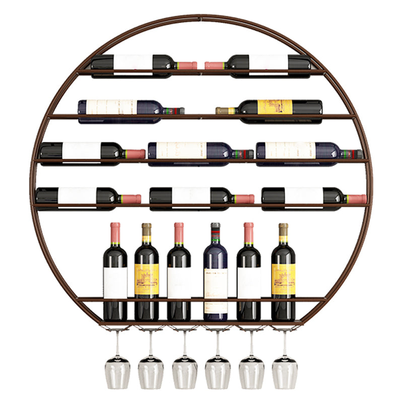 Iron Wall Mounted Wine Bottle & Glass Rack Modern Round Wine Rack