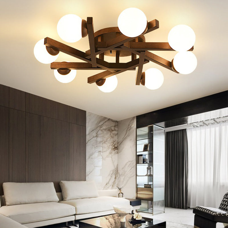 New Chinese Style Wooden Ceiling Light Ball Shape Shade Ceiling Lamp for Living Room